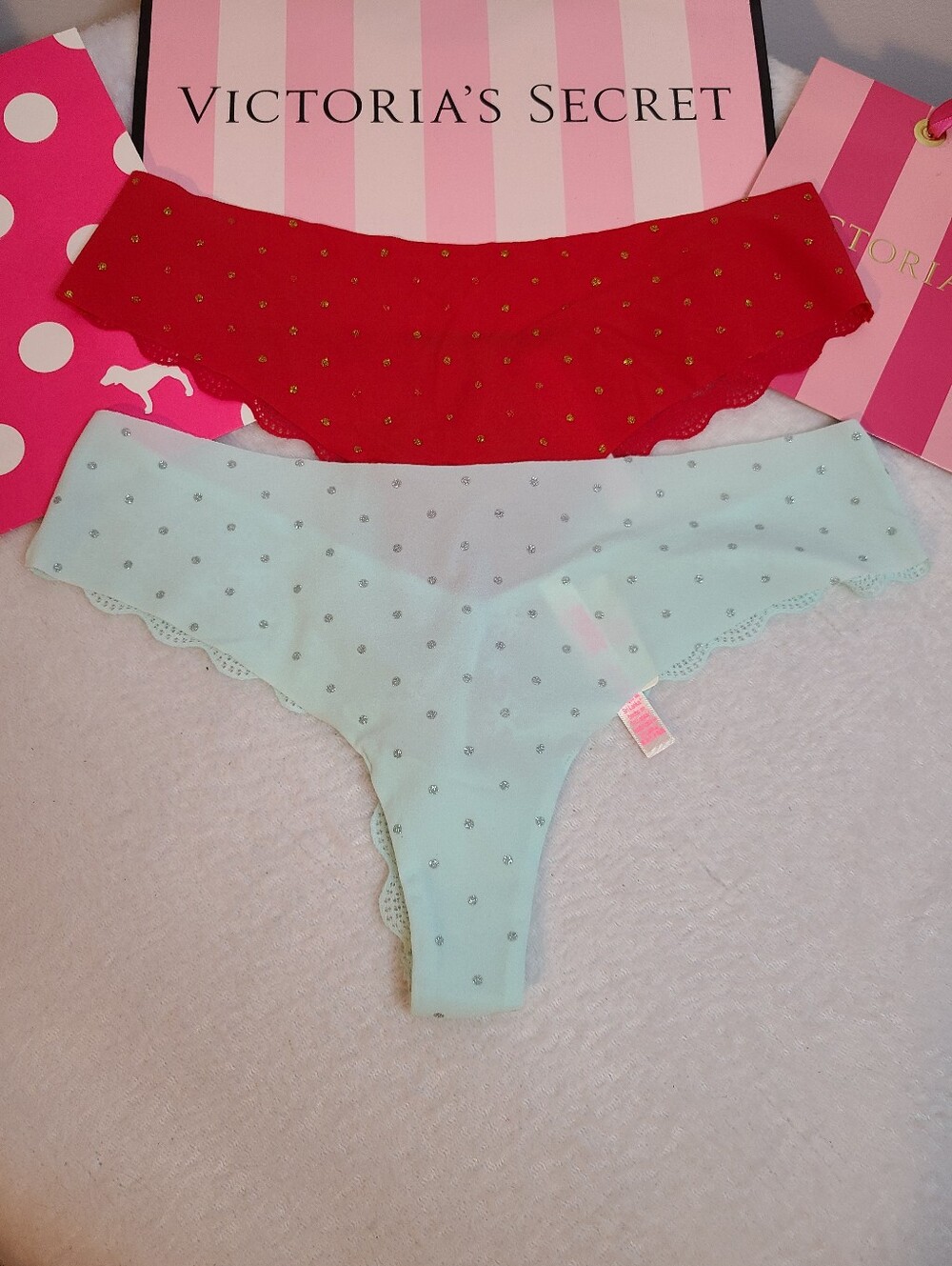 Retired VS PINK 2pk Seamless No-show Lace Back Thong Panties Size M